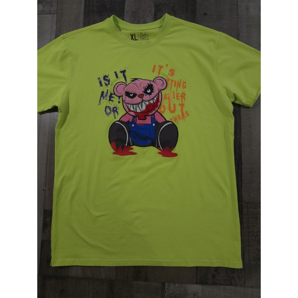 Bleeker‎ & Mercer Joker Bear Graphic T-Shirt Men's XL Volt Lime Green Streetwear